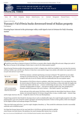 Tuscany's Val D'orcia Bucks Downward Trend of Italian Property