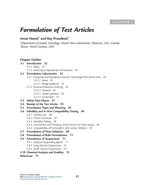 Formulation of Test Articles