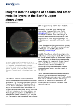 Insights Into the Origins of Sodium and Other Metallic Layers in the Earth's Upper Atmosphere 29 December 2015