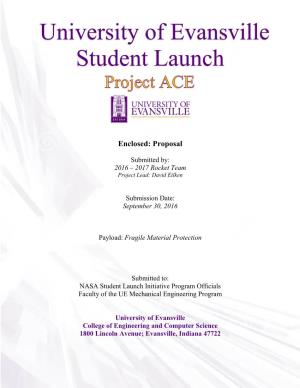 University of Evansville Student Launch Team, Project ACE, Will Design, Develop, and Launch a Reusable Rocket