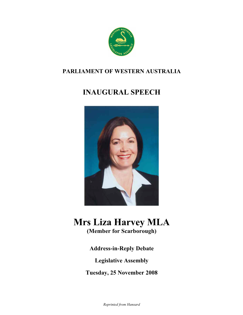 Mrs Liza Harvey MLA (Member for Scarborough)