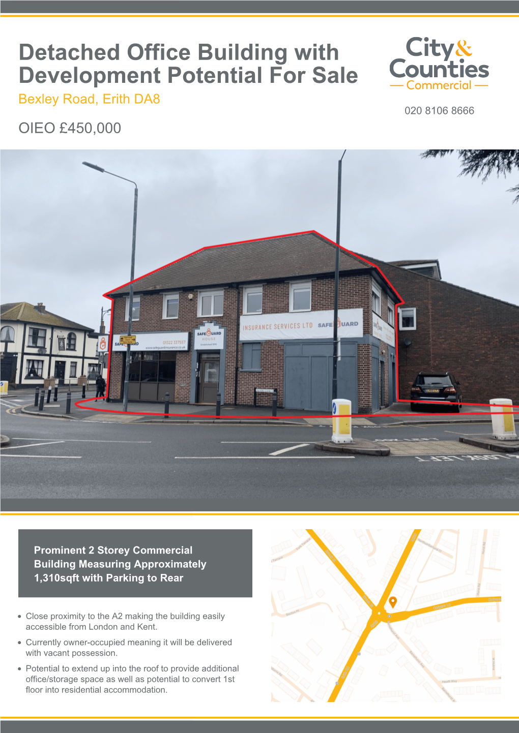 Detached Office Building with Development Potential for Sale Bexley Road, Erith DA8 OIEO £450,000