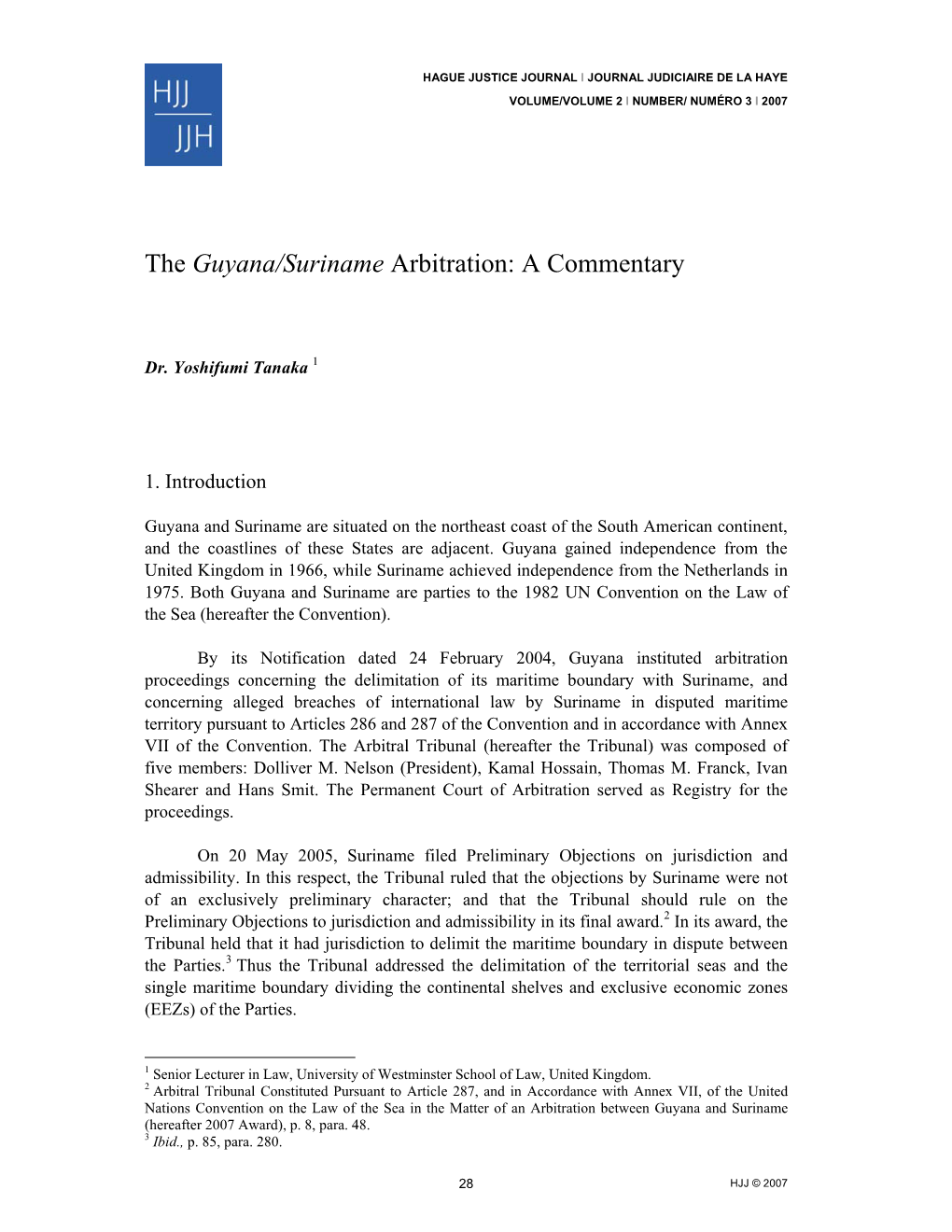 The Guyana/Suriname Arbitration: a Commentary