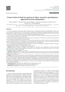 Conservation of Food Tree Species in Niger: Towards a Participatory Approach in Rural Communities