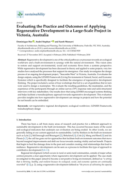 Evaluating the Practice and Outcomes of Applying Regenerative Development to a Large-Scale Project in Victoria, Australia