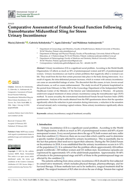 Comparative Assessment of Female Sexual Function Following Transobturator Midurethral Sling for Stress Urinary Incontinence