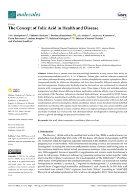 The Concept of Folic Acid in Health and Disease