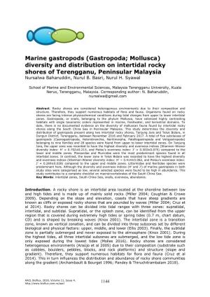 Marine Gastropods (Gastropoda; Mollusca) Diversity and Distribution on Intertidal Rocky Shores of Terengganu, Peninsular Malaysia Nursalwa Baharuddin, Nurul B