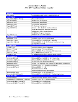 Christina School District 2010-2011 Academic/District Calendar