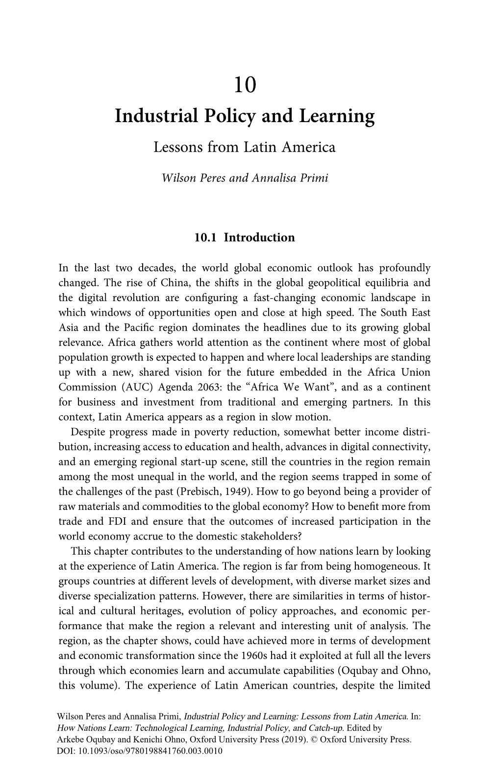 Industrial Policy and Learning Lessons from Latin America