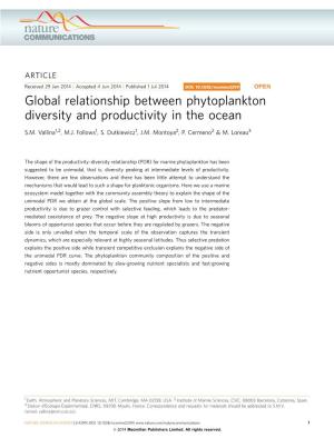 Global Relationship Between Phytoplankton Diversity and Productivity in the Ocean