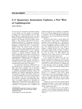 Quaternary Ammonium Cephems, a New Wave of Cephalosporins Andrd Bryskier