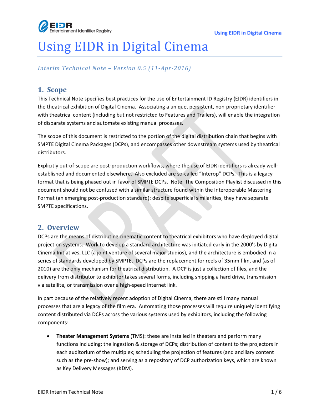 EIDR in Digital Cinema Using EIDR in Digital Cinema