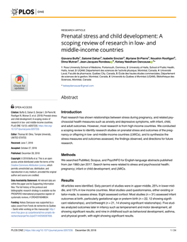Prenatal Stress and Child Development: a Scoping Review of Research in Low- and Middle-Income Countries