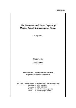 The Economic and Social Impacts of Hosting Selected International Games