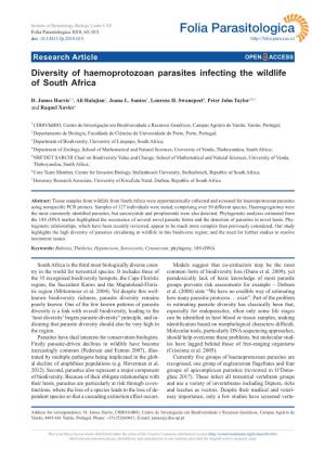 Diversity of Haemoprotozoan Parasites Infecting the Wildlife of South Africa