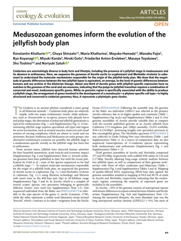 Medusozoan Genomes Inform the Evolution of the Jellyfish Body Plan