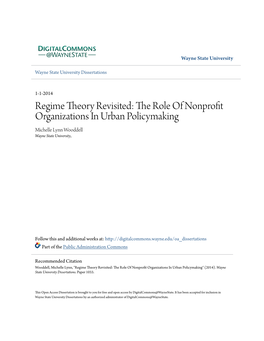 Regime Theory Revisited: the Role of Nonprofit Organizations in Urban Policymaking Michelle Lynn Wooddell Wayne State University