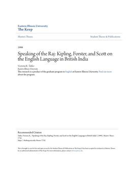 Kipling, Forster, and Scott on the English Language in British India Victoria K