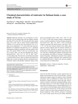 Chemical Characteristics of Rainwater in Sichuan Basin, a Case Study of Ya’An