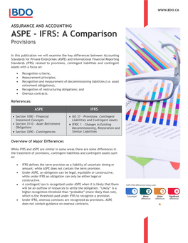 ASPE - IFRS: a Comparison Provisions