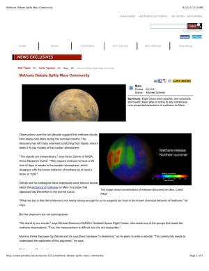 Methane Debate Splits Mars Community 9/12/11 8:14 AM