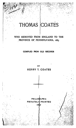 Thomas Coates [Microform] : Who Removed from England to The