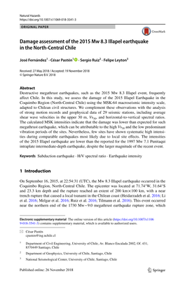 Damage Assessment of the 2015 Mw 8.3 Illapel Earthquake in the North‑Central Chile