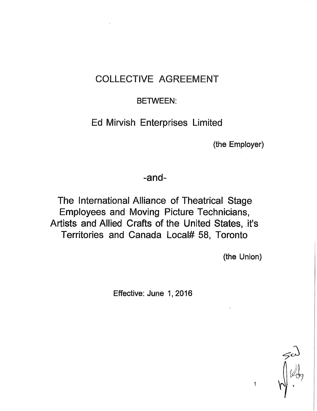 COLLECTIVE AGREEMENT Ed Mirvish Enterprises