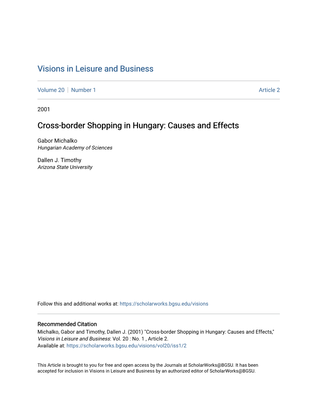 Cross-Border Shopping in Hungary: Causes and Effects
