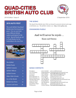 2018 AUTO FEST the Quad-Cities British Auto Club Was Formed to Promote Interest and Usage