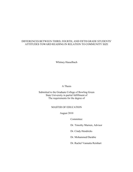 Differences Between Third, Fourth, and Fifth Grade Students’ Attitudes Toward Reading in Relation to Community Size