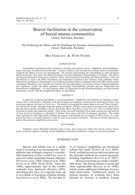 Beaver Facilitation in the Conservation of Boreal Anuran Communities (Anura: Bufonidae, Ranidae)
