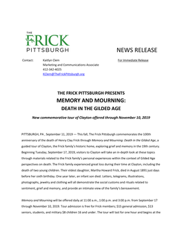 The Frick Pittsburgh Presents Memory and Mourning: Death in the Gilded Age