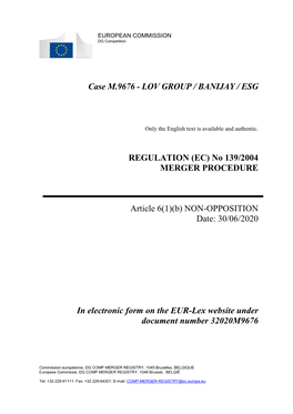 Case M.9676 - LOV GROUP / BANIJAY / ESG