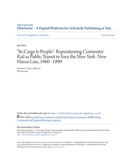 "Its Cargo Is People": Repositioning Commuter Rail As Public Transit to Save the New York–New Haven Line, 1960–1990 Seamus C