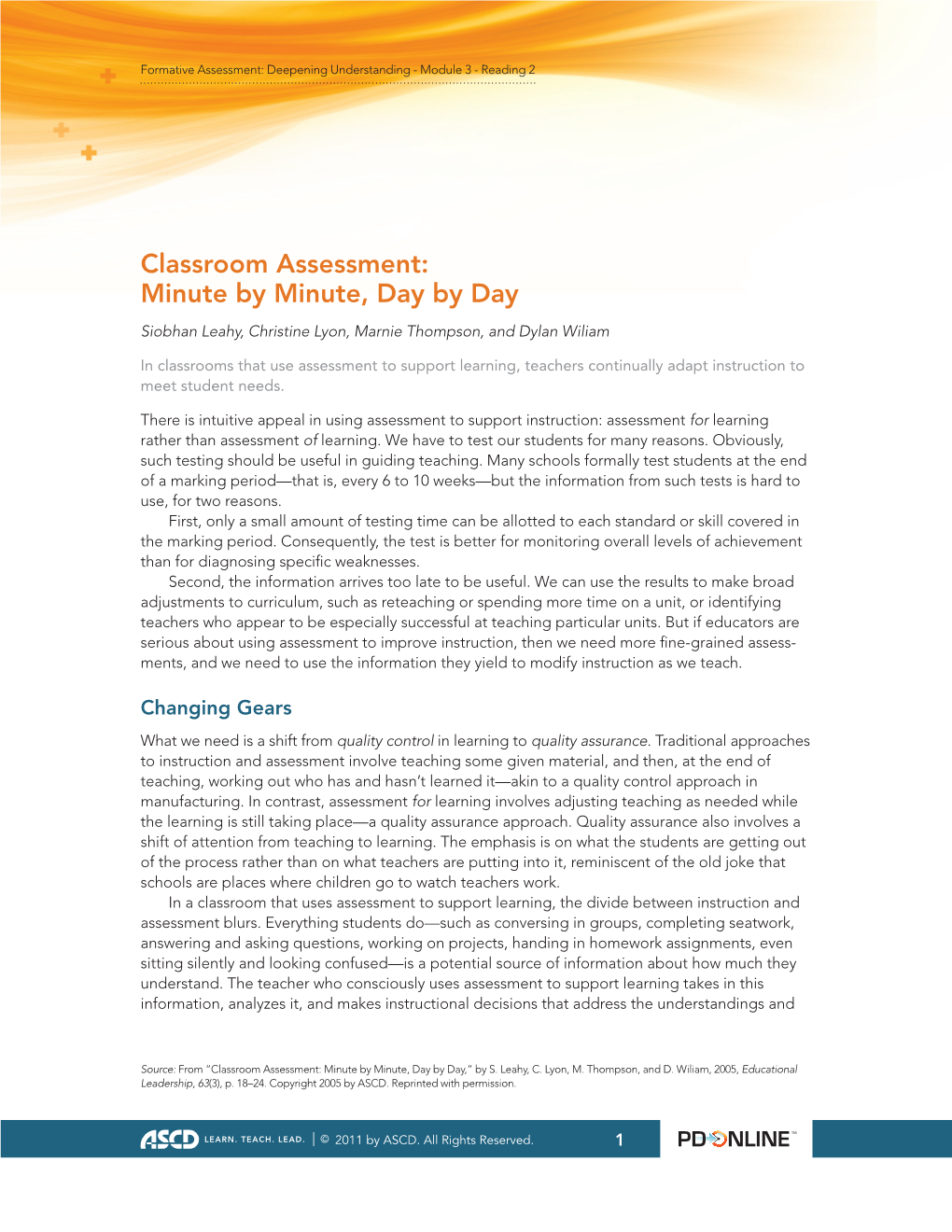 Classroom Assessment: Minute by Minute, Day by Day