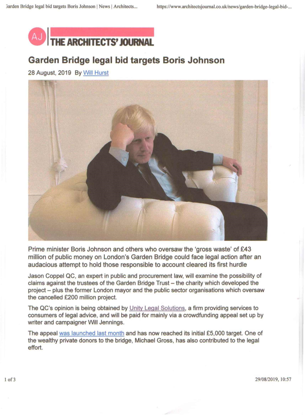 Elthearchitects' Jotrw. Garden Bridge Legal Bid Targets Boris Johnson