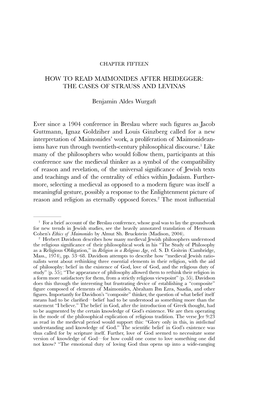 How to Read Maimonides After Heidegger: the Cases of Strauss and Levinas