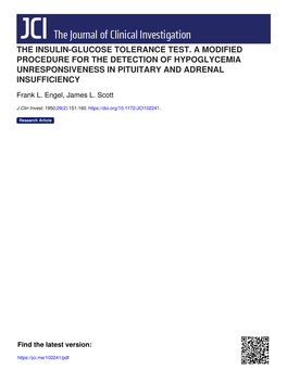 The Insulin-Glucose Tolerance Test. a Modified Procedure for the Detection of Hypoglycemia Unresponsiveness in Pituitary and Adrenal Insufficiency