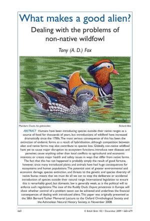What Makes a Good Alien? Dealing with the Problems of Non-Native Wildfowl Tony (A
