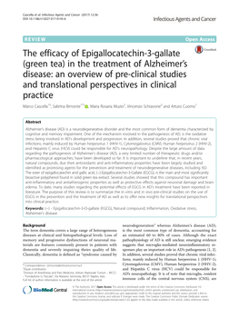 The Efficacy of Epigallocatechin-3-Gallate (Green Tea) in the Treatment of Alzheimer's Disease: an Overview of Pre-Clinical St