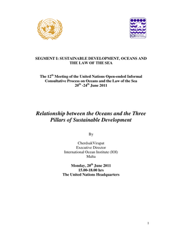 Relationship Between the Oceans and the Three Pillars of Sustainable Development