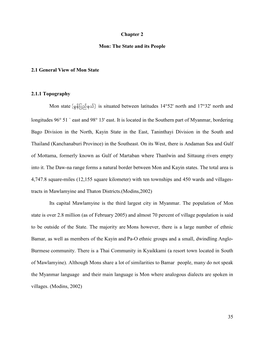 35 Chapter 2 Mon: the State and Its People 2.1 General View of Mon