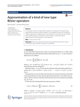 Approximation of a Kind of New Type Bézier Operators Mei-Ying Ren1* and Xiao-Ming Zeng2