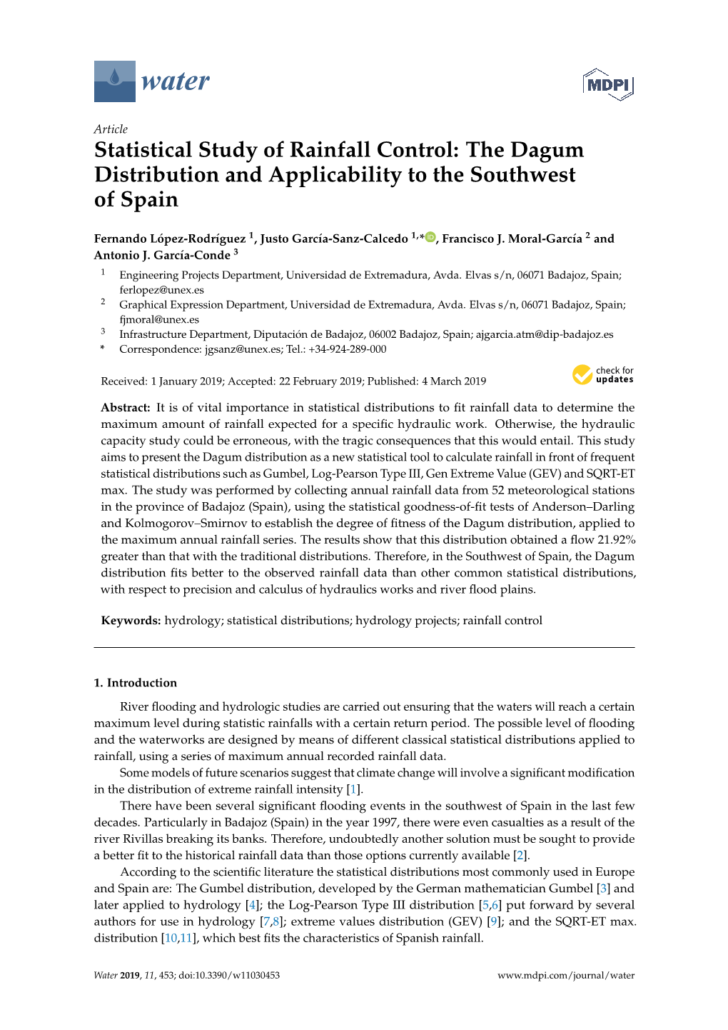 Statistical Study of Rainfall Control: the Dagum Distribution and Applicability to the Southwest of Spain