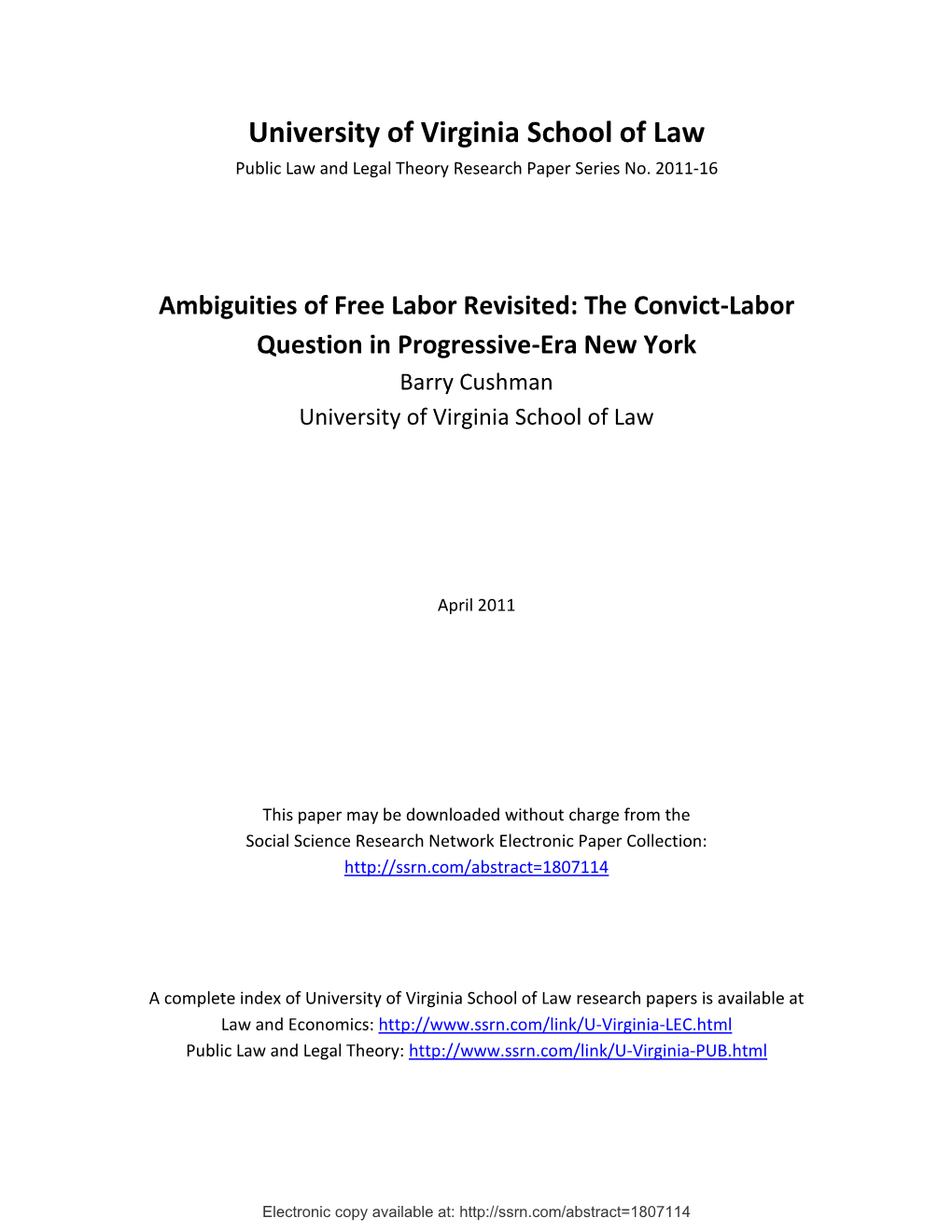 University of Virginia School of Law Public Law and Legal Theory Research Paper Series No