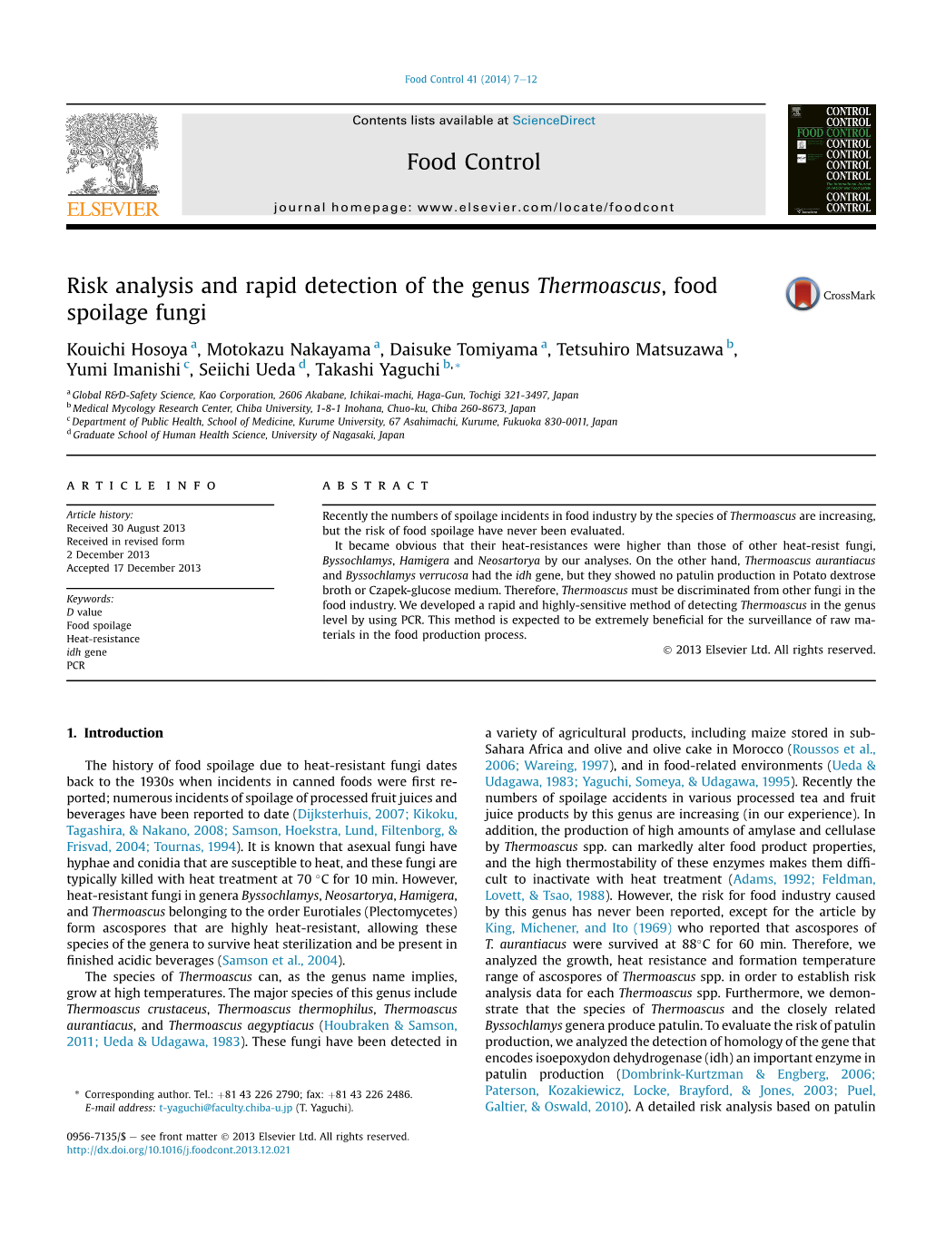 Risk Analysis and Rapid Detection of the Genus Thermoascus, Food Spoilage Fungi