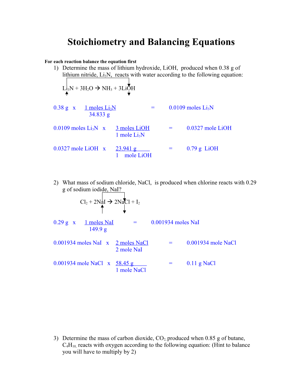 For Each Reaction Balance the Equation First