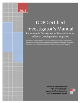 ODP Certified Investigator's Manual